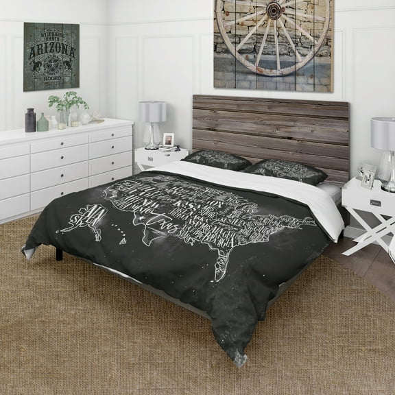 Designart 'United States Chalk Vintage Map' Maps Duvet Cover Set