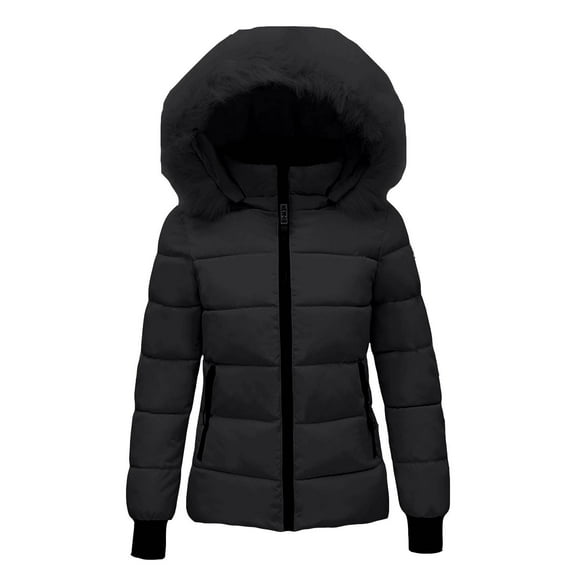 DuoJiaJ Winter Sweater Coat Warm Thickened Down Jacket Long Sleeve Thermal Overcoat With Faux Hood Womens Fashion Black XXXXL
