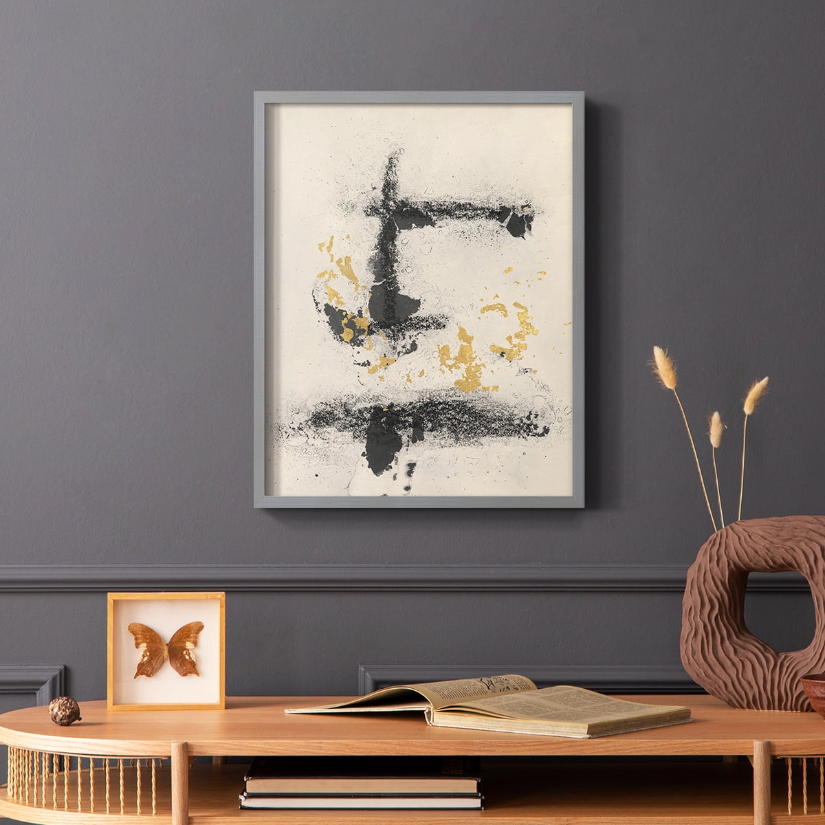 Charcoal Remnants II Framed Print in Gray Solid Wood Framed Print No Nail Hanging