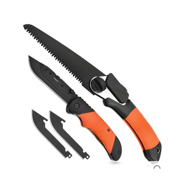 Folding Knife And Folding Saw Kit, Hunting Knife with 3 Replaceable Blade, Hand Saw with TPR Soft Grip, Perfect for Outdoor Survival, Camping, Hiking