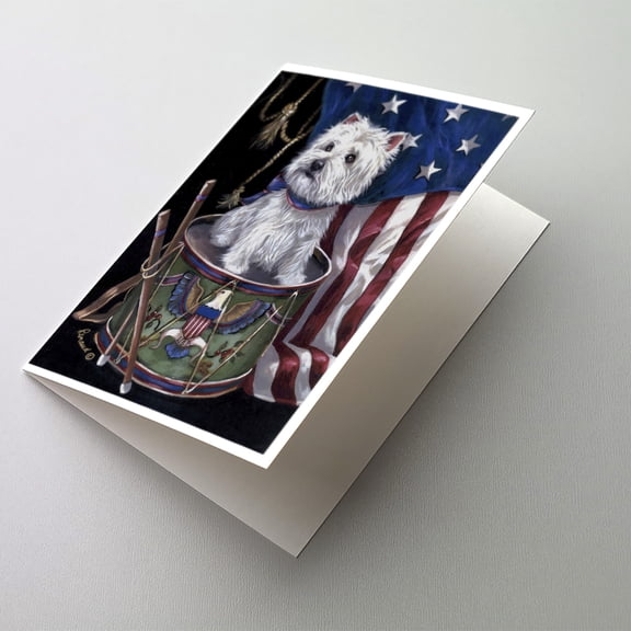 Westie Little Drummer Boy USA Greeting Cards and Envelopes Pack of 8