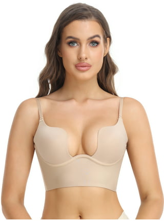 YANDW Front Closure Push Up Bra Strappy Thick Padded Cross Back Add 2 Cup  Plunge Seamless Underwire Bras White,36D