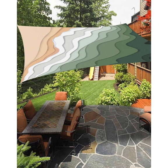 Abstract Sun Shade Sail 12'X16' Sage Green Gradient Ocean Beach Waves UV Block Outdoor Sail Shades Breathable Waterproof Rectangular Sunshade for Patio Garden Pool Pergola Porch