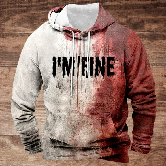 WXLWZYWL Funny Halloween Hoodies for Men Men's Hoodie 3D Halloween Pattern Letter Printed Hoodie Loose Relaxed Hoodie Personalized Long Sleeve Hoodie