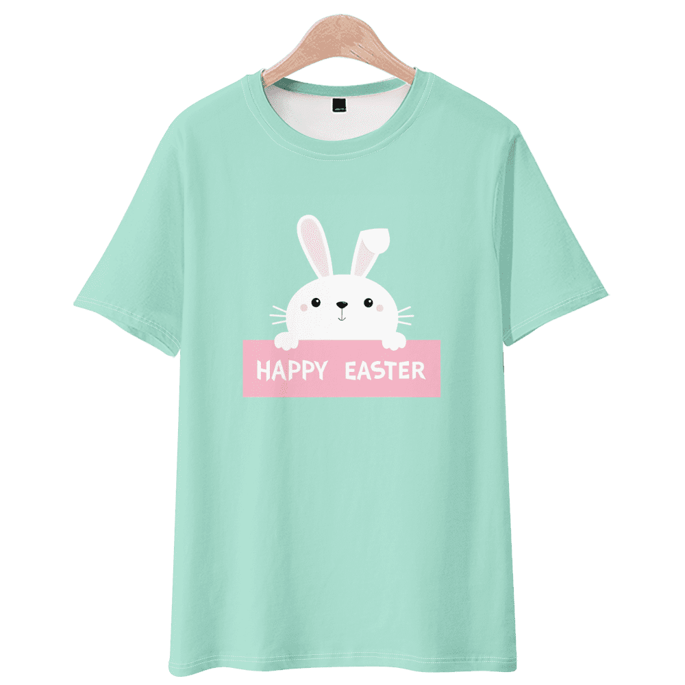 Women Happy Easter T-shirt, Funny Rabbit Easter Egg Printed Kids Shirts,  Family Holiday Short Sleeve Shirts Tops 