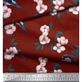 thumbnail image 2 of Soimoi Red Cotton Voile Fabric Peach Floral & American Robin Bird Decor Fabric Printed BTY 58 Inch Wide, 2 of 3
