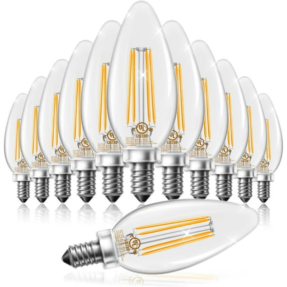 Dimmable E12 Candelabra LED Light Bulbs, Chandelier Light Bulb 60 Watt Equivalent, 5.5W 600 LM 2700K Warm White, B11 Vintage LED Filament Candle Light Bulbs, No Flicker, UL Listed, 12 Pack Warm White