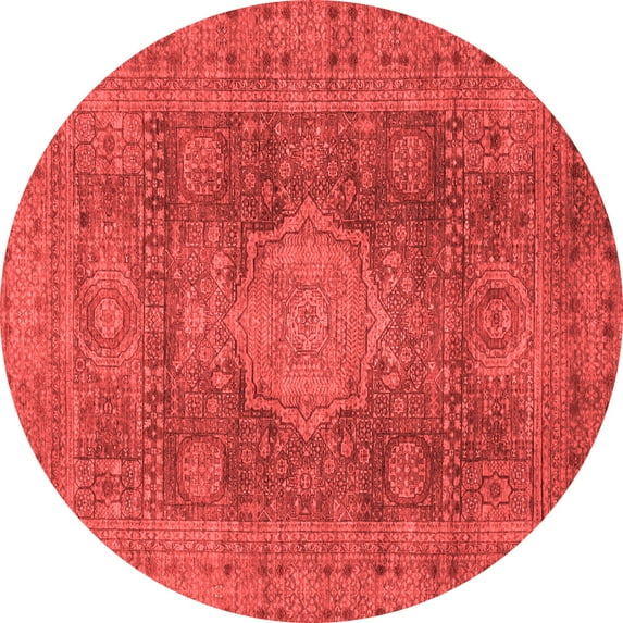 Ahgly Company Machine Washable Indoor Round Abstract Red Modern Area Rugs, 3' Round