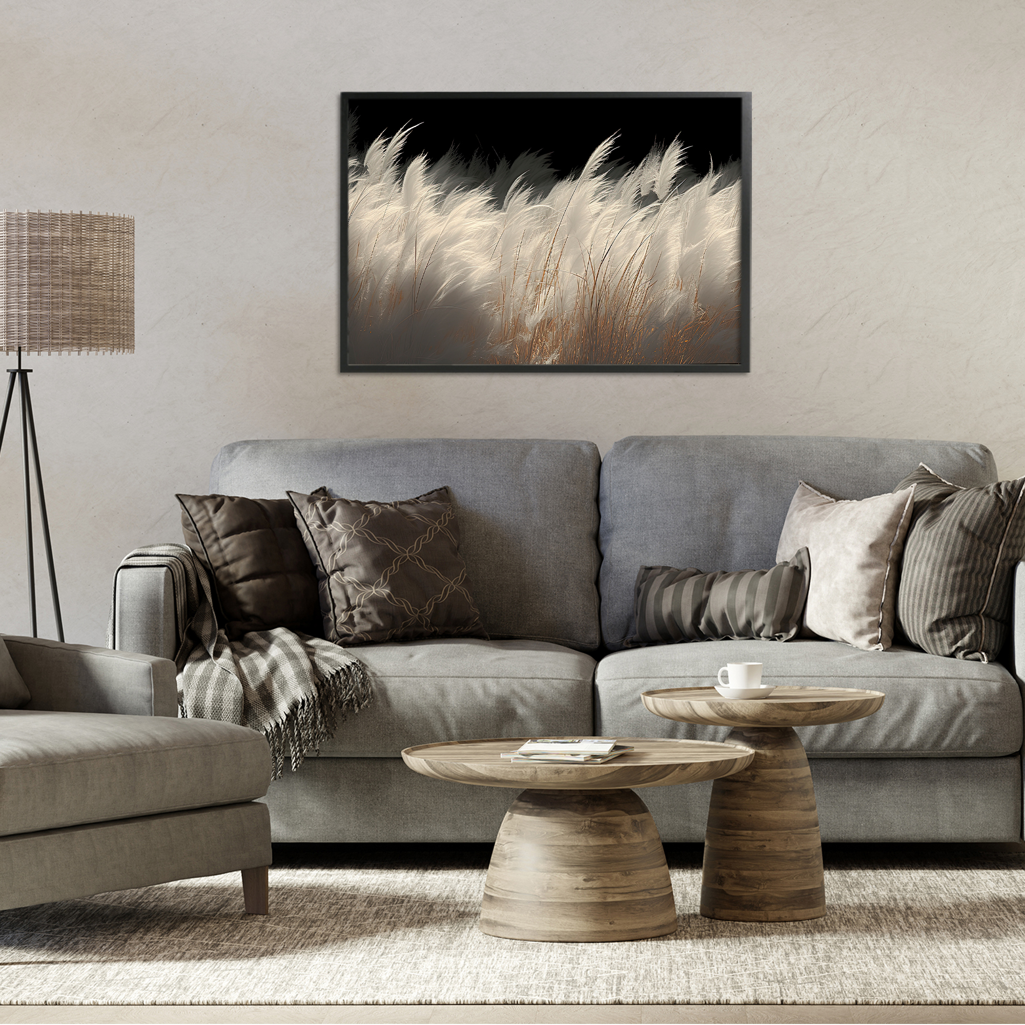 White Feathers Windblown Grasses Black Framed Giclee Art, design by Decent Exposures