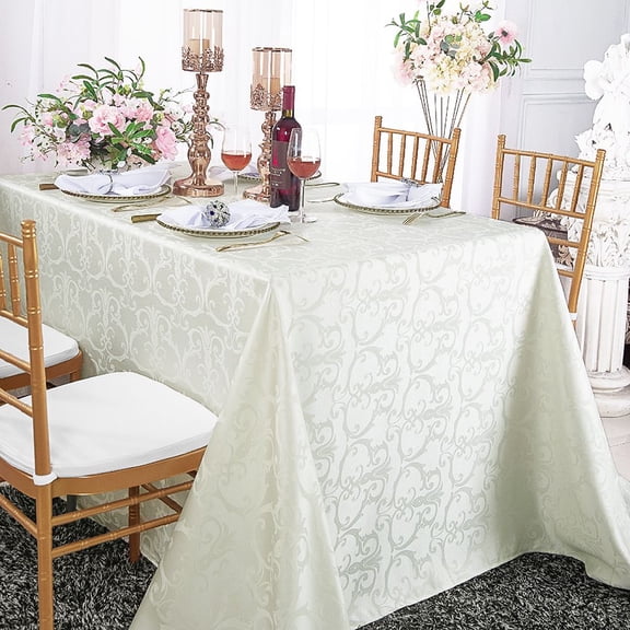 Wedding Linens Inc. 90"x 132" Rectangular Damask Jacquard Polyester Tablecloth Table Cover Linens for Wedding, Events, Decorations - Ivory