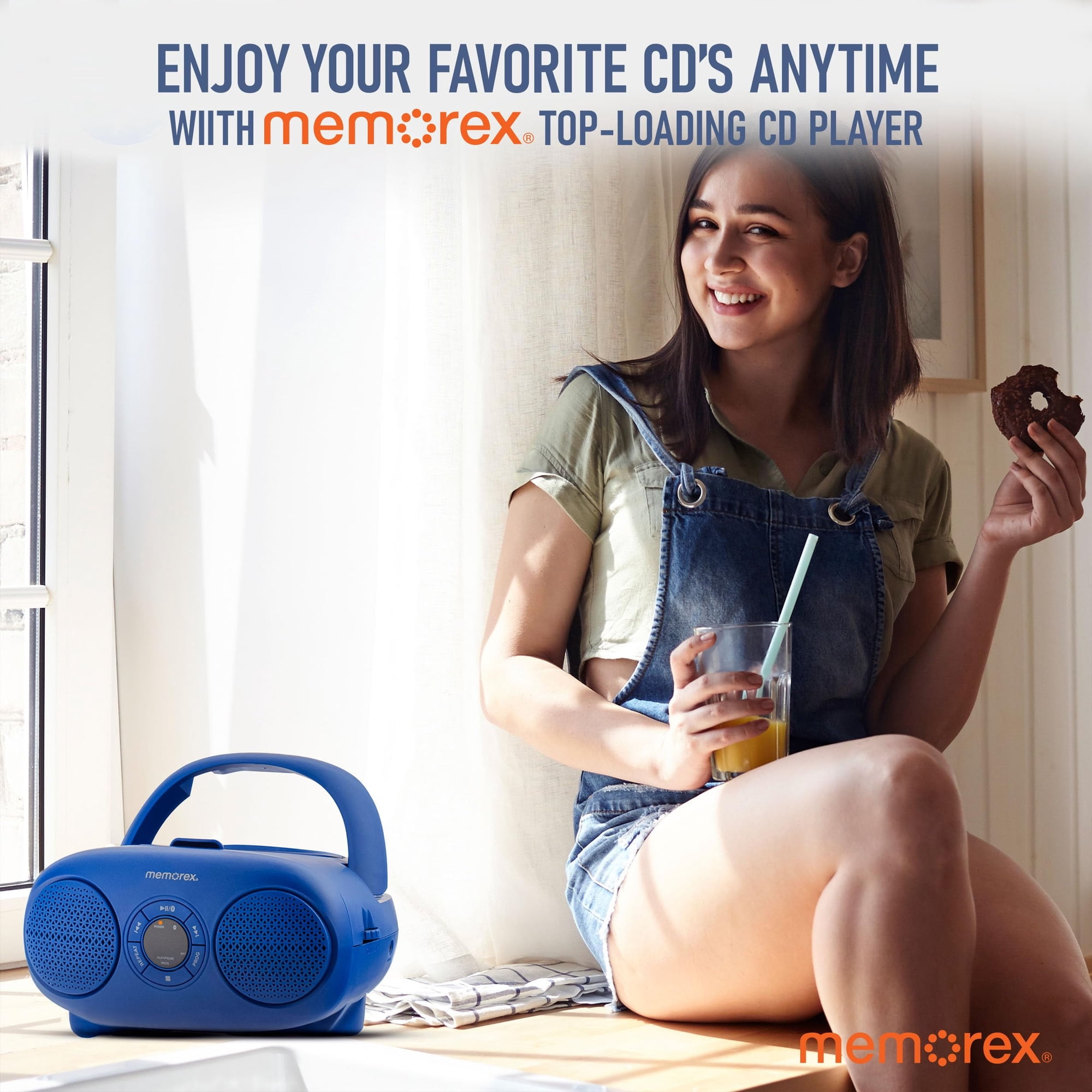Memorex MX-BCD20(L) Portable CD Player | AM/FM Stereo Radio with Telescopic Antennas | CD-R/RW Compatible | Programmable Memory | LED Display | AUX Input | AC & Battery Powered (Blue)