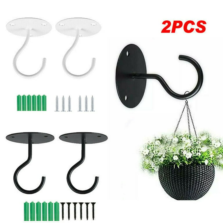 Yannee Pack of 2 Ceiling Hooks for Hanging Plants, Heavy Duty Wall Hooks  for Hanging with Screws, Metal Wall Bracket, Plant Hooks Garden Plant  Hanger
