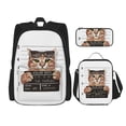 thumbnail image 1 of Disketp Cat Holding Mugshot Sign Mochila Estampada de Gran Capacidad con Lonchera y Estuche, Set de 3 Piezas para Estudiantes, 1 of 7
