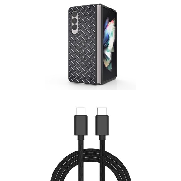 Accessory Bundle for Galaxy Z Fold 4: Slim Snap-On Case (Diamond Plate), PD Power Delivery USB-C to USB-C Cable (3 Feet)