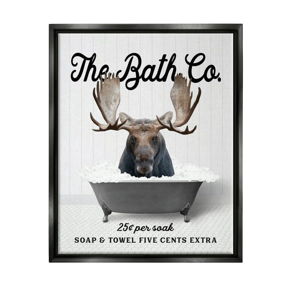Stupell Industries Vintage Bathtub Moose Animals & Insects Painting Black Floater Framed Art Print Wall Art, 17 x 21