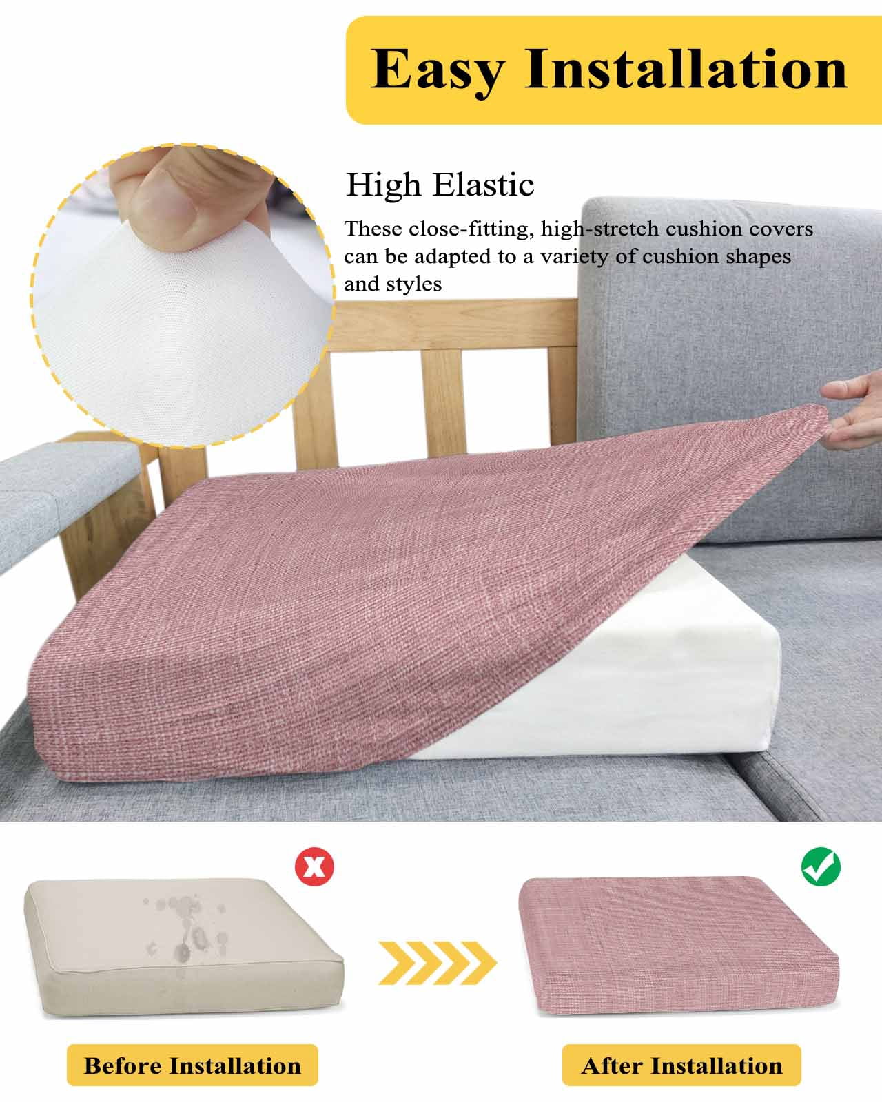 Vintage Nude Pink Couch Cushion Covers Stretch, Washable Sofa Seat Covers Individual Seat Cushion Sofa Slipcovers Farmhouse Retro Solid Color Linen Texture Couch Cover Furniture Protector S-1PCS