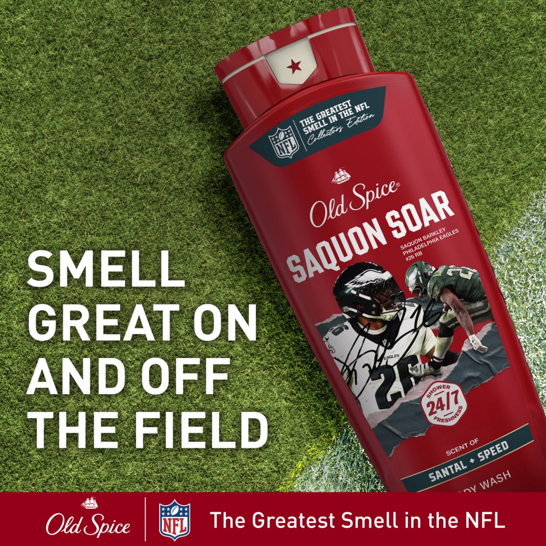Old Spice Body Wash for Men, NFL Collection, Saquon Barkley Soar, Santal + Speed, 24oz