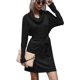 thumbnail image 1 of Vestido largo de suéter con manga de murciélago, vestido informal de punto con cuello alto y cintura anudada para citas, negro L, 1 of 11