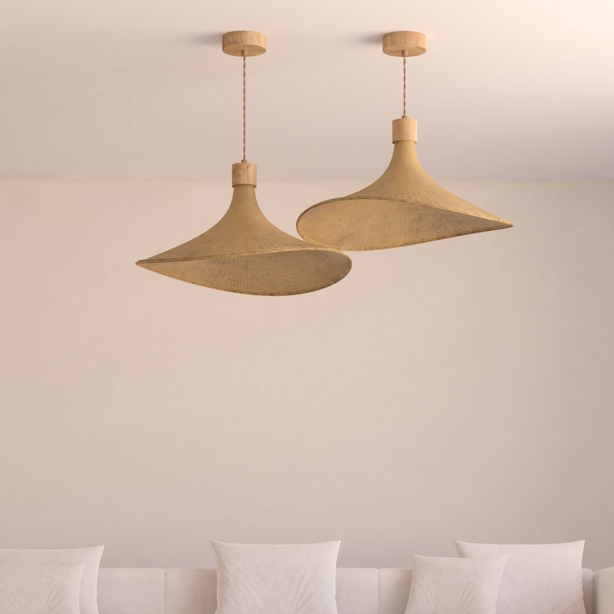 Ozarke Avery Rattan Pendant Light - 1-Light Adjustable Light Fixture Ceiling Mount Kitchen Island, Bamboo Woven Wicker Ceiling Hanging