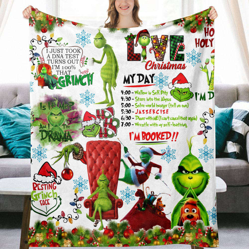 Grinch Throw Blanket Flannel Fleece Bedding Blankets All Season Ultra