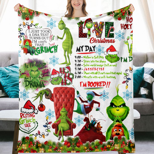 Grinch Throw Blanket Flannel Fleece Bedding Blankets All Season Ultra