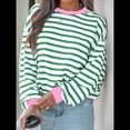 thumbnail image 4 of Camisas de Larga para Mujer, Túnicas Holgadas con Cuello Redondo A Rayas y Bloques de Color de Otoño. Verde 4XL, 4 of 6