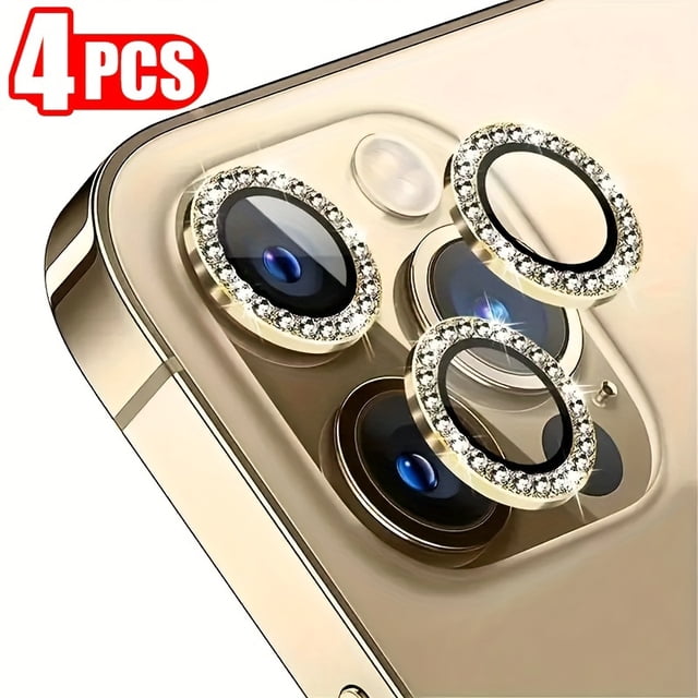 CNKOO 4Pcs Rhinestone-Decorated Tempered Glass Lens Camera Protector Film for iPhone 15/14/13/16 Pro Max/16 Pro/15 Pro/15 Plus/16 Pro Max ZZZ