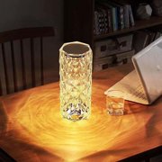 LINLIN Crystal Bedside Table Lamp, Crystal Rose Diamond Table Lamp Touch Control,3 Lighting Colors Brightness Adjustable USB Rechargeable Crystal Decorative Nights Lamp