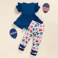 thumbnail image 3 of ZEHJUHAN Baby Girl Independence Day Summer Outfit Ruffled Top & Bow-Print Leggings Set Patriotic Toddler Clothing Blue，18-24M, 3 of 7