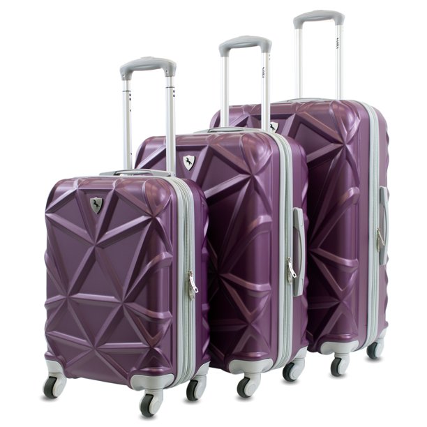 Amka Gem 3Piece Hardside Expandable Spinner Luggage Set, Purple