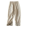 thumbnail image 5 of REALiKUN Womens Cotton Linen Pants Vintage Embroidery Elastic Waist Solid Color Casual Pants Ruffle Cropped Trousers, 5 of 6
