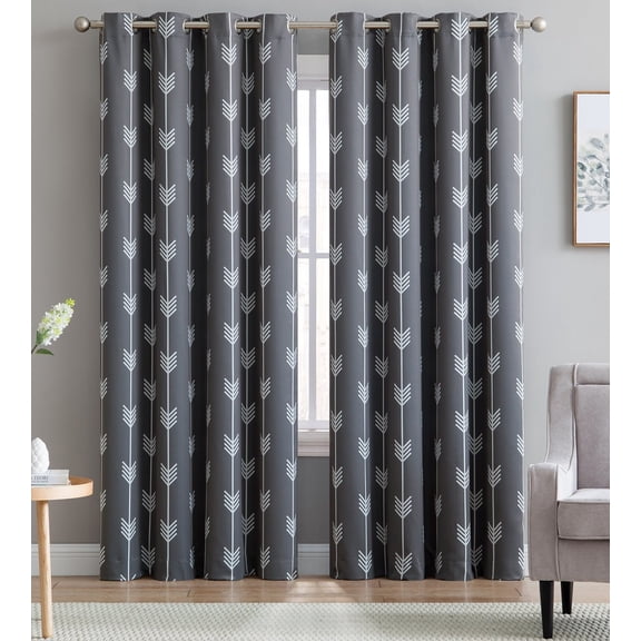HLC.ME Arrow Print Thermal Room Darkening Blackout Energy Efficient Window Curtain Grommet Top Panels - Pair