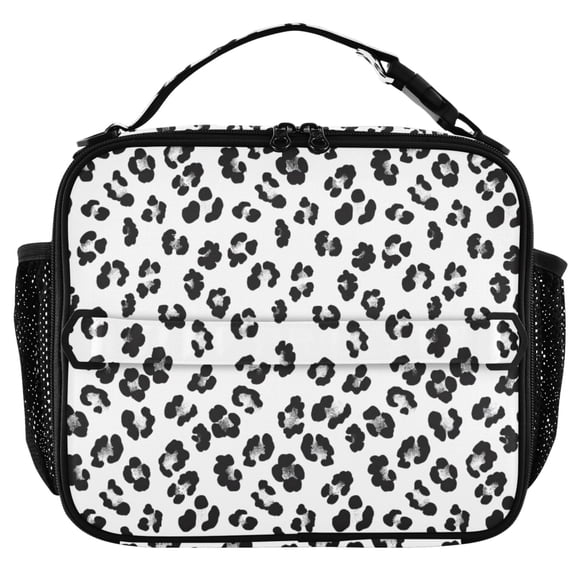 ALAZA Leopard Pattern White Insulated Lunch Box Lunch Bag Cooler Tote with Shoulder Strap