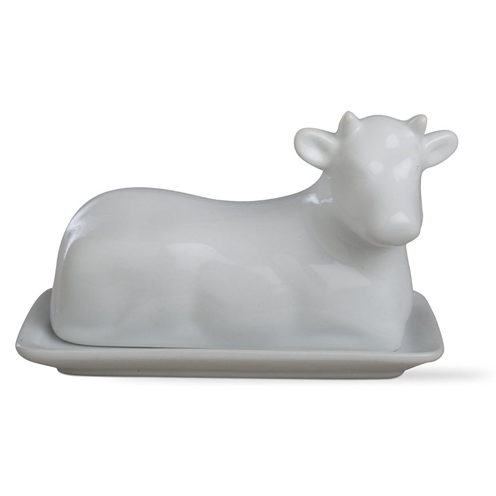 Tag 204968 Cow Butter Dish, 4.75" Height by 7" Long, White Walmart