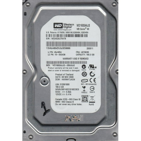 WD1600AAJS-08WAA0, DCM HARNHTJAGN, Western Digital 160GB SATA 3.5 Hard Drive