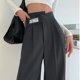 thumbnail image 2 of Gibobby pantalones de mezclilla afelpados mujer 2023 primavera y verano damas doble botón casual suelto arrastre recto traje pantalones (Gris, S), 2 of 5
