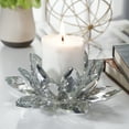 thumbnail image 3 of Glass Pillar Candle Holder - Crystal Lotus Shape - Decorative Modern Centerpiece - Elegant Finish - Home, Office & Living Room Decor - 3" Silver, 3 of 11