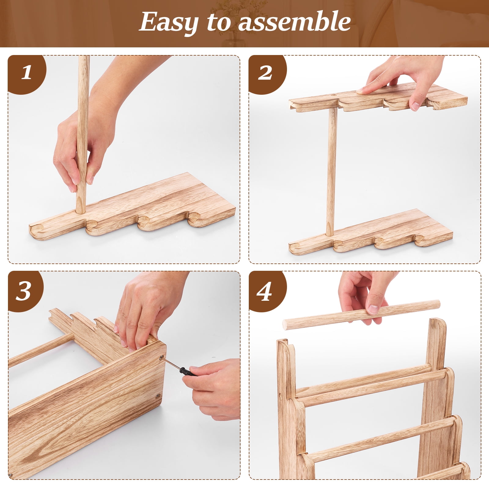 Wood Bracelet Holder 4 Tier Large Capacity Jewelry Organizer Display Stand Watch Hanger (woodcolor )