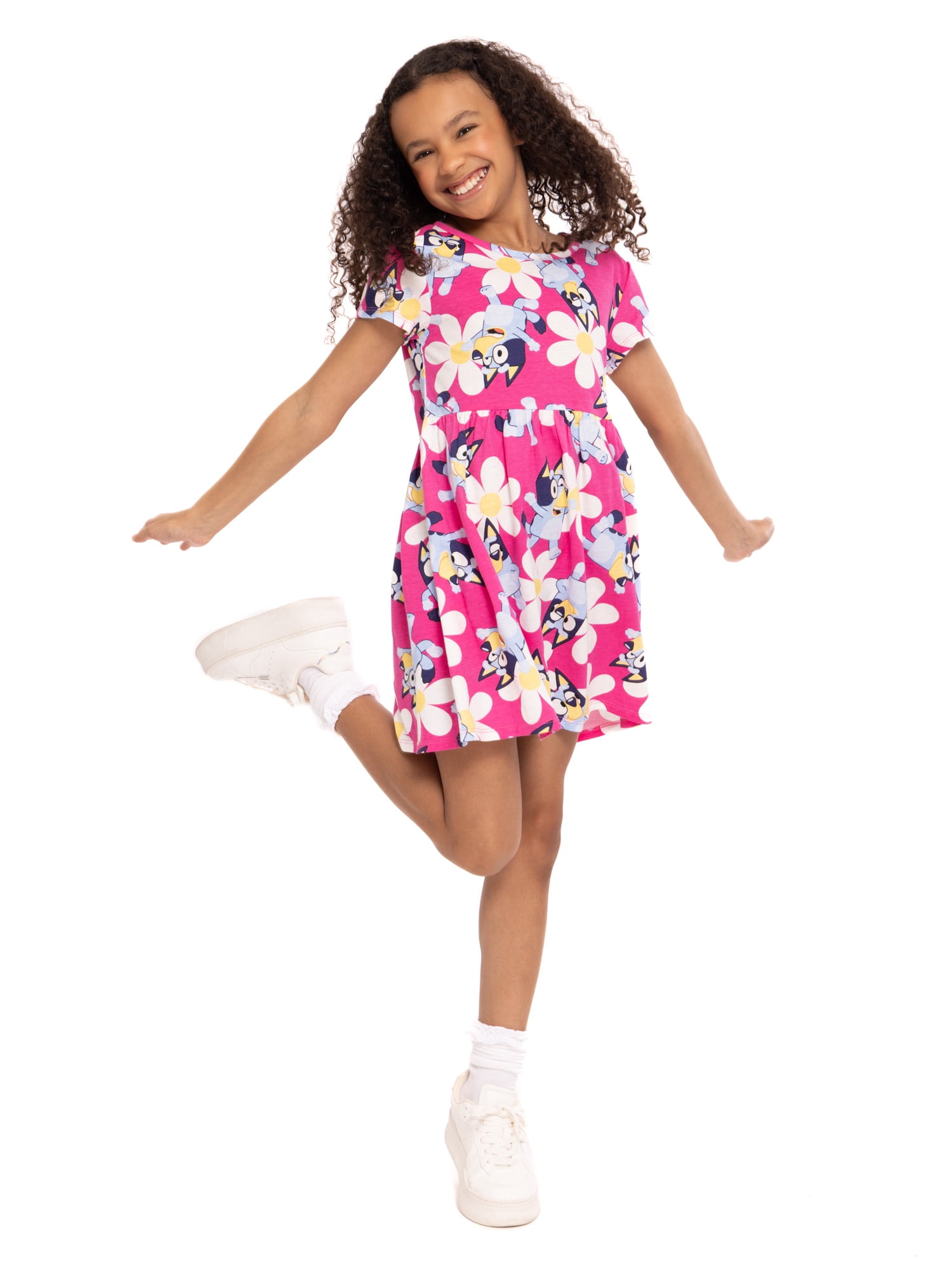 Bluey Girls Allover Print Dress with Short Sleeves, Sizes 4-12