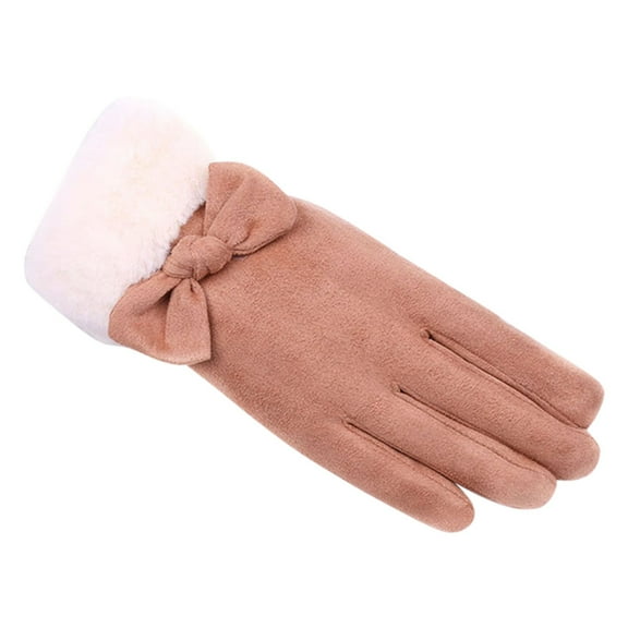 Winter Faux Leather Long Sleeve Thermal Cute Gloves for Women Cold Weather Yellow Warm Thickened | Touchscreen Casual Outdoor Sports