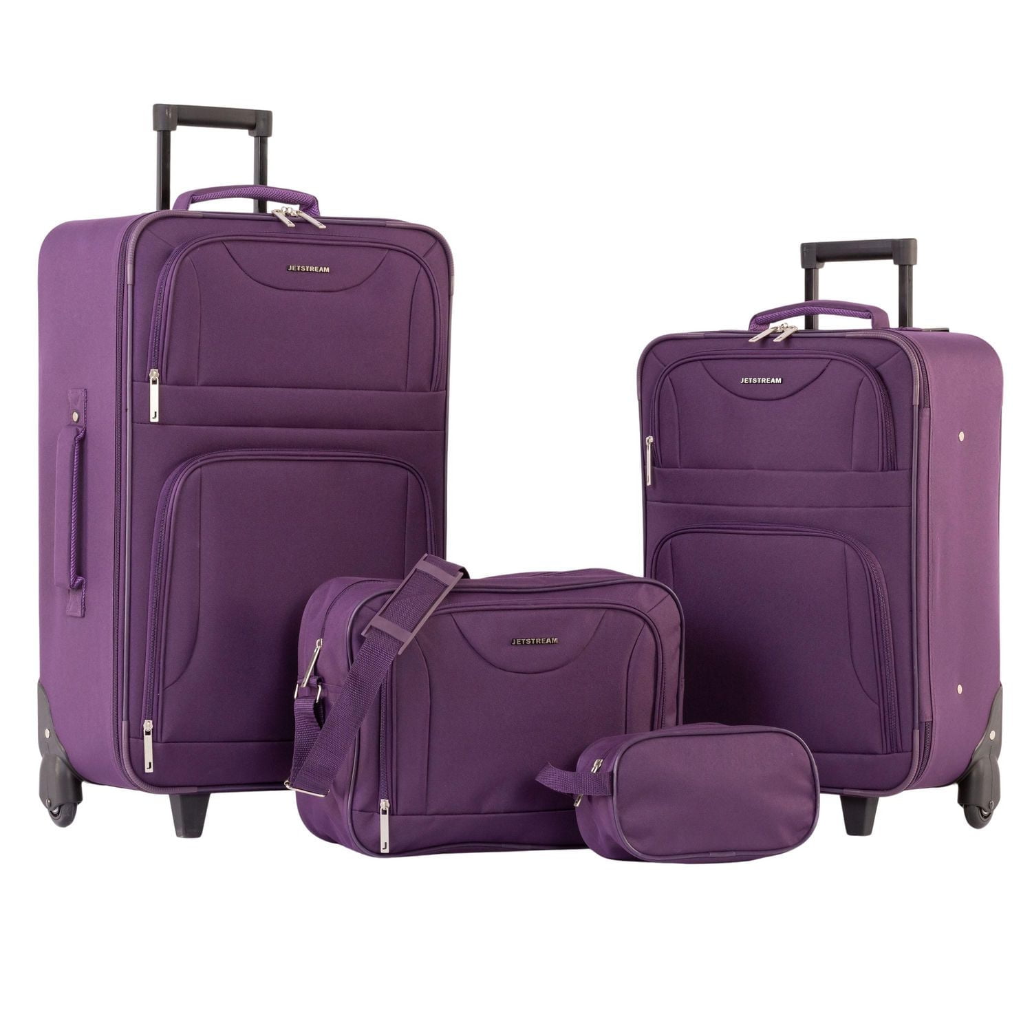 Jetstream Atlantic Softside 4 Piece Luggage Set, Rolling Suitcase Set: Rolling 25 Inch Checked Luggage, Carry On Suitcase, Tote Bag & Toiletry Kit
