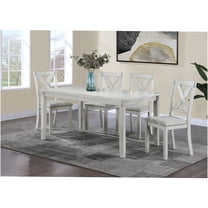 JERFIT 5-Piece Farmhouse Dining Set with Upholstered Chairs, Antique White Rectangular Table and Gray Fabric Seat Cushions for Kitchen and Dining Room