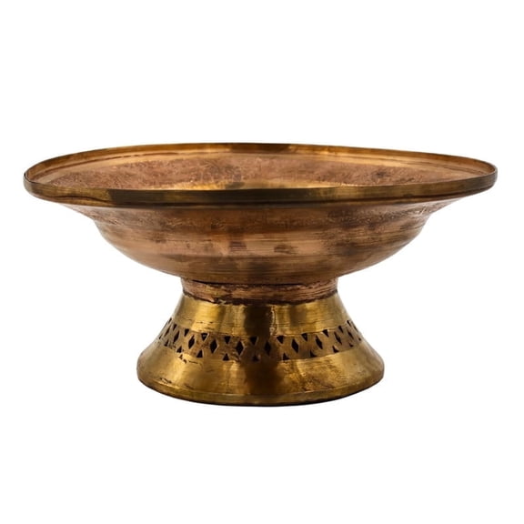 NATRIEL Kashmiri Copper Etched Decorative Bowl with Pedestal Base, Handcrafted Metal Serving Bowl, 9.84 Inch Diameter