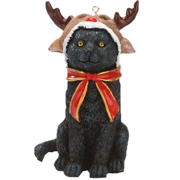 Cornamenta de Navidad decora gatos bufanda furry gatito árbol de vacaciones cuelga estatua de resina decorativa colgante