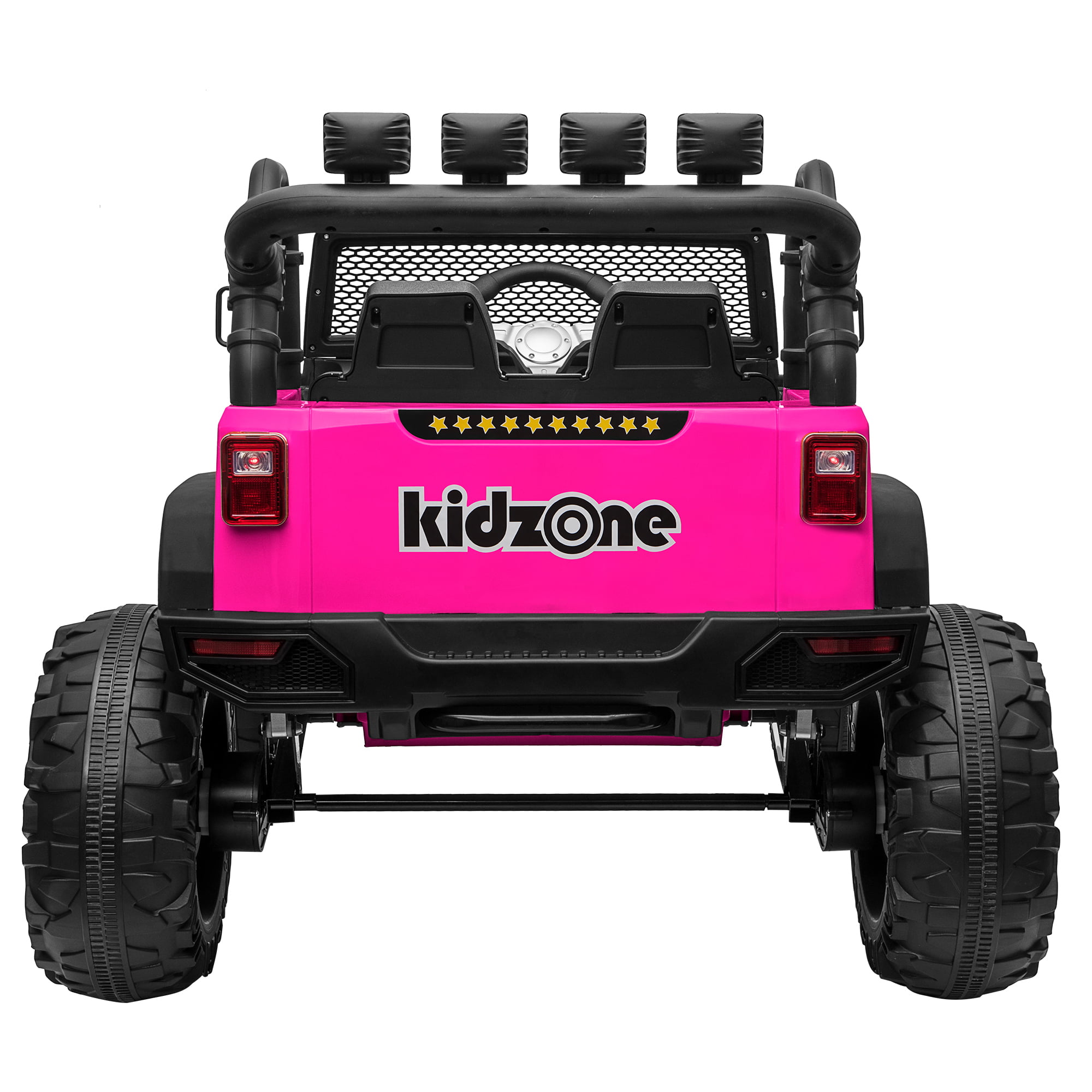 2 Speeds Off Road Big Wheels Kidzone Kids 12V9AH Battery Powered Extra Wide Seat Ride On Truck DIY License Plate Remote Control LED Light Light Pink Bluetooth Music Front Bumper 