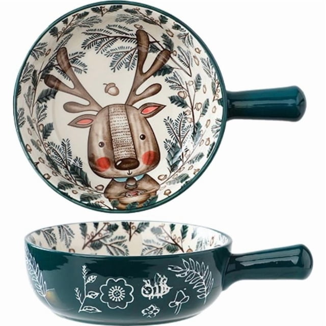 Ceramic Large Capacity Bowl With Handle Handheld Yogurt Cup For Kitchen