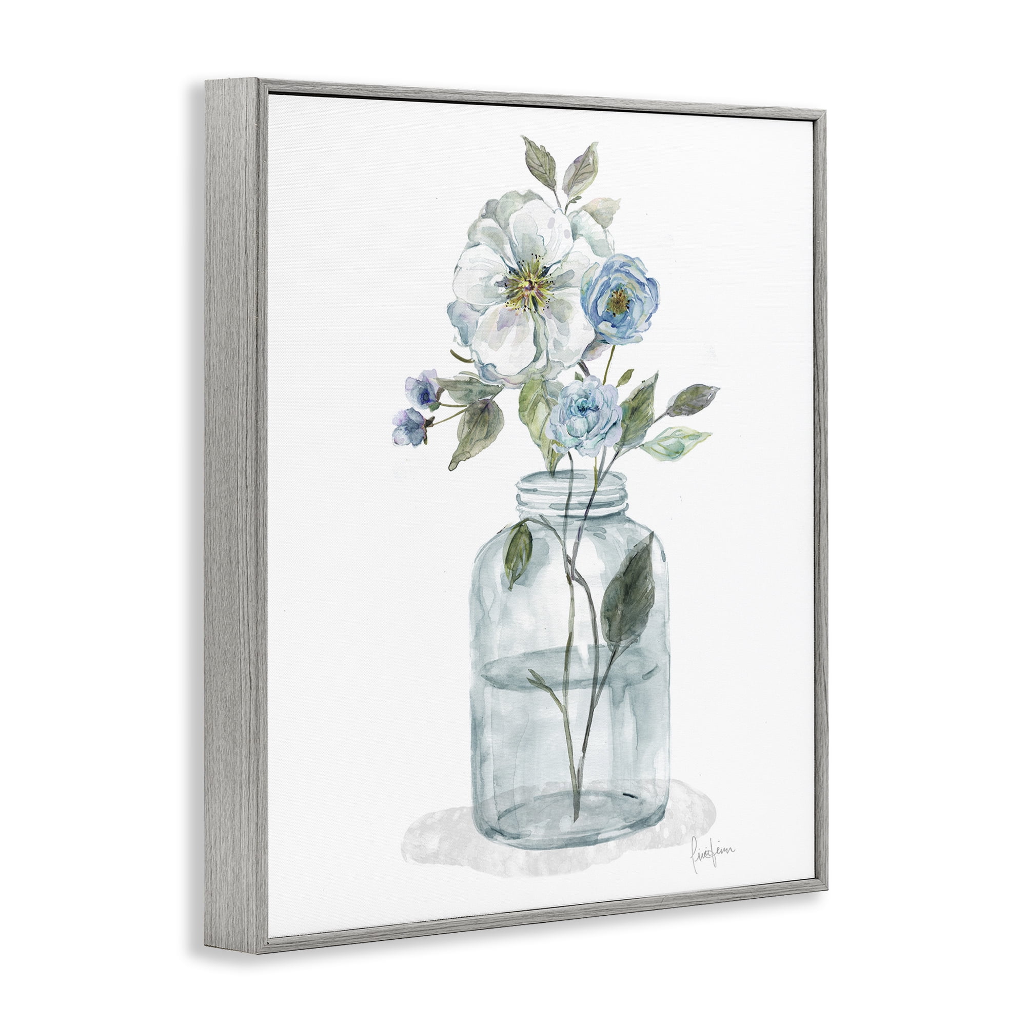 Stupell Industries Soft Blue & White Flowers Botanical & Floral Painting Gray Framed Art Print Wall Art, 11 x 14