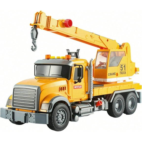 Large Crane Truck Toy for 3 Years Old Boys Girls, Kids Construction Toys with Sound and Light Friction Powered Transport Truck Crane Vehicle Toy for Toddler Christmas Birthday Gifts