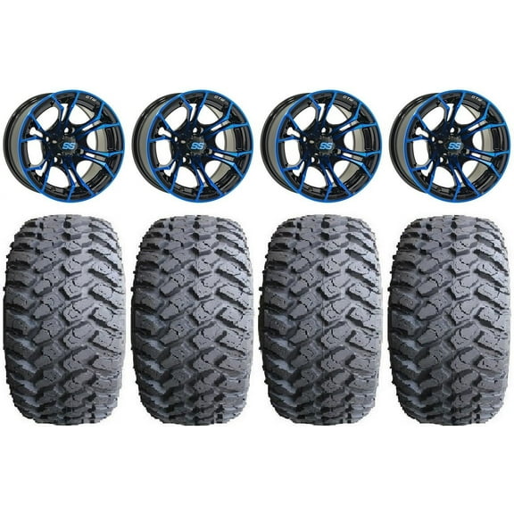 GTW Spyder 14" Golf Cart Wheels Blue 23" Hammer Tires E-Z-GO & Club Car
