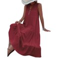 thumbnail image 3 of GXFC Women Swing Dress Sleeveless V Neck Button Tank Dress Summer Loose A-line Midi Dress Sundress for Women Beach, 3 of 4